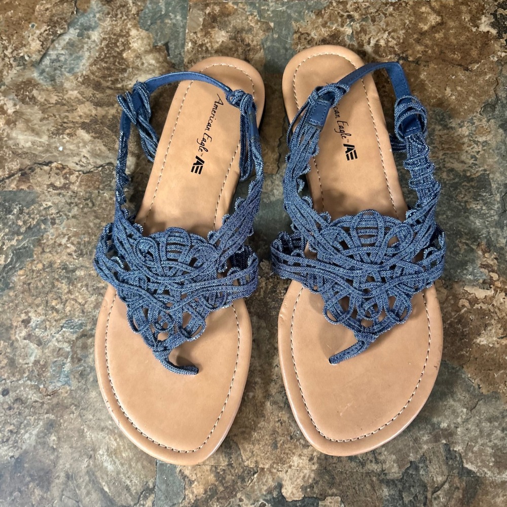 American Eagle Sandals Womens Size 7 1/2 Blue Open Toe Shoes Flip Flops